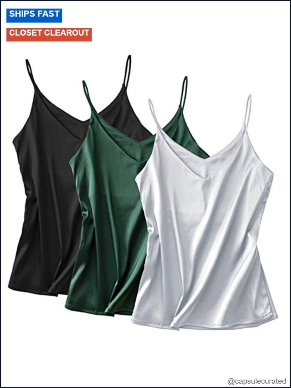 3 Pack Silky V-Neck Tank Top Camisole Sleeveless Blouse Satin